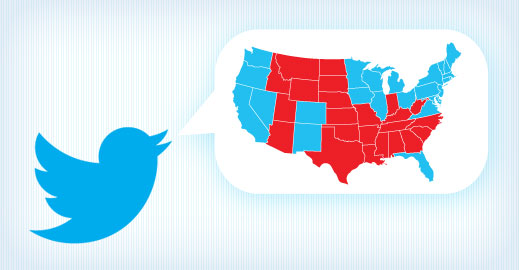 Illustration of Twiiter icon and map of United States