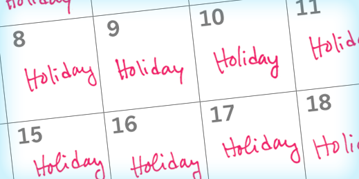 Calendar marked with 'holiday'